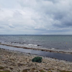 Wogender Ozean mit Felsstrand und Wolken - Original Gemälde