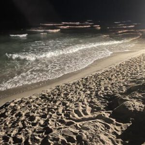 Nächtlicher Strand mit Wellen
