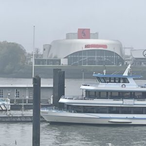 Hafennebel über der Elbe – Blick auf die Skyline